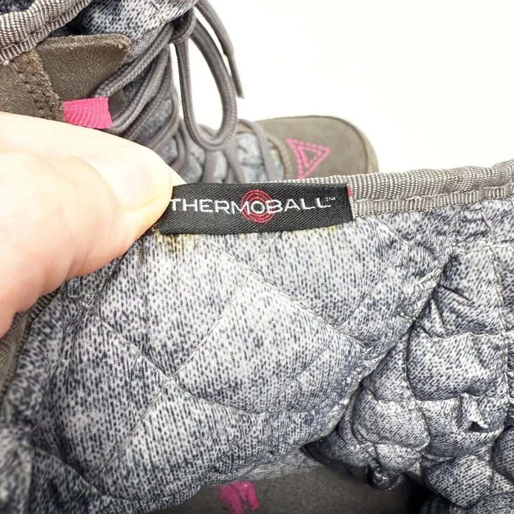 The North Face Gray/Pink Insulated Snow Boots Women's 7 Lace Up Quilted Accents